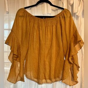Chic Mustard Ruffle Sleeve Blouse